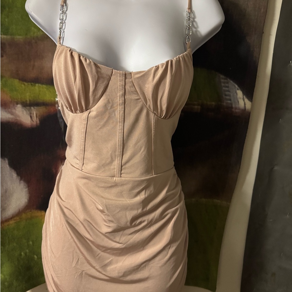 Chic Nude Dress with Chain Straps